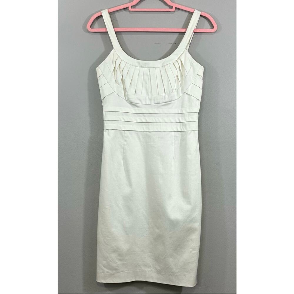 Calvin Klein NWT Winter White Spaghetti Strap Pintuck Cotton Stretch Dress Sz 2